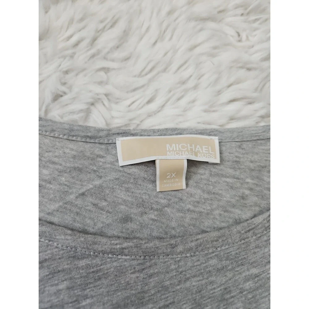 Michael Kors Gray Crystal MK Studded‎ Logo Long Sleeve Shirt 2X
